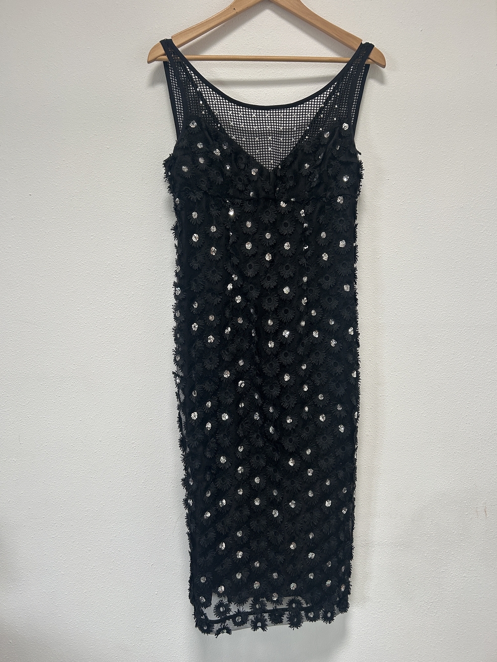 Tracy Reese Black Sequin Floral Midi Dress